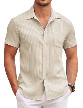 COOFANDY Men's Casual Button Down Shirts Short Sleeve Textured Summer Beach Shirt with Pocket