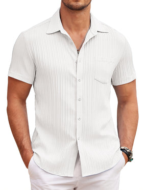 COOFANDY Men's Casual Button Down Shirts Short Sleeve Textured Summer Beach Shirt with Pocket