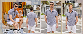 COOFANDY Mens Linen Shirt Short Sleeve Button Down Shirts Casual Plaid Collar Summer Beach Shirts S-XXXL
