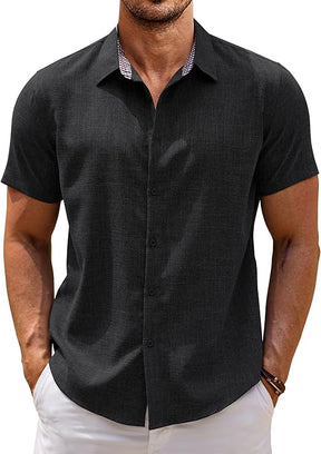 COOFANDY Mens Linen Shirt Short Sleeve Button Down Shirts Casual Plaid Collar Summer Beach Shirts S-XXXL