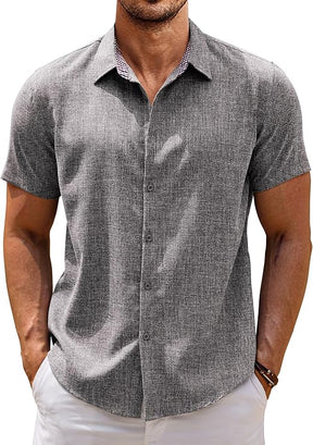 COOFANDY Mens Linen Shirt Short Sleeve Button Down Shirts Casual Plaid Collar Summer Beach Shirts S-XXXL