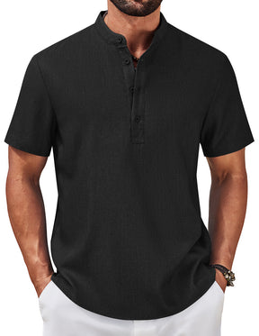 COOFANDY Men's Casual Summer Beach Henley Shirt Band Collar Lightweight Hippie Tee Shirts