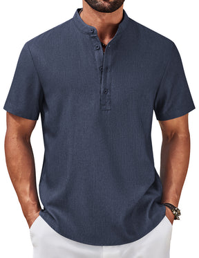 COOFANDY Men's Casual Summer Beach Henley Shirt Band Collar Lightweight Hippie Tee Shirts