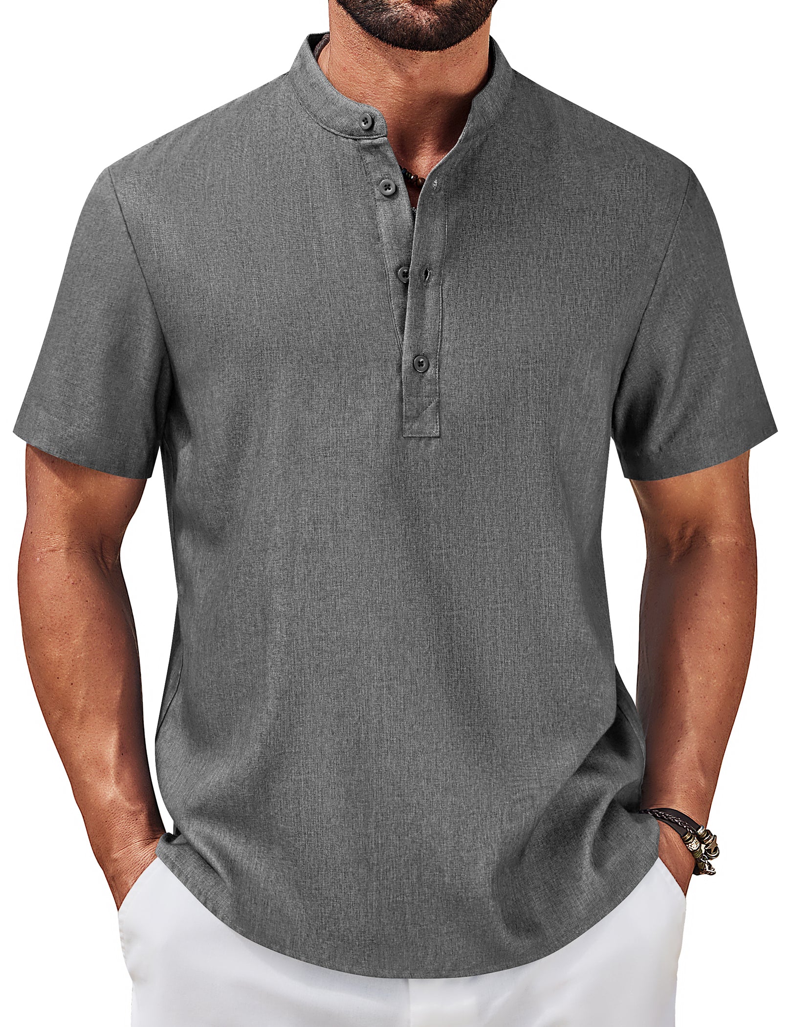 COOFANDY Men's Casual Summer Beach Henley Shirt Band Collar Lightweight Hippie Tee Shirts