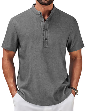 COOFANDY Men's Casual Summer Beach Henley Shirt Band Collar Lightweight Hippie Tee Shirts