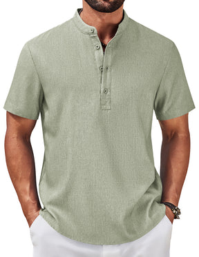 COOFANDY Men's Casual Summer Beach Henley Shirt Band Collar Lightweight Hippie Tee Shirts