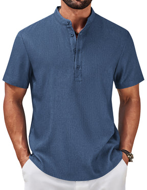 COOFANDY Men's Casual Summer Beach Henley Shirt Band Collar Lightweight Hippie Tee Shirts
