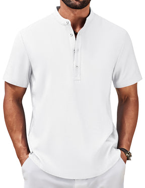 COOFANDY Men's Casual Summer Beach Henley Shirt Band Collar Lightweight Hippie Tee Shirts