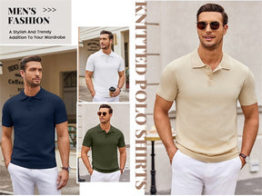 COOFANDY Mens Knit Polo Shirts Casual Short Sleeve Button Down Polo Shirt Classic Golf Shirts