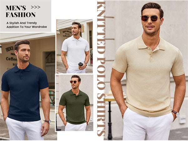 COOFANDY Mens Knit Polo Shirts Casual Short Sleeve Button Down Polo Shirt Classic Golf Shirts
