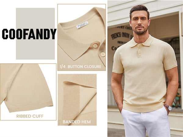 COOFANDY Mens Knit Polo Shirts Casual Short Sleeve Button Down Polo Shirt Classic Golf Shirts