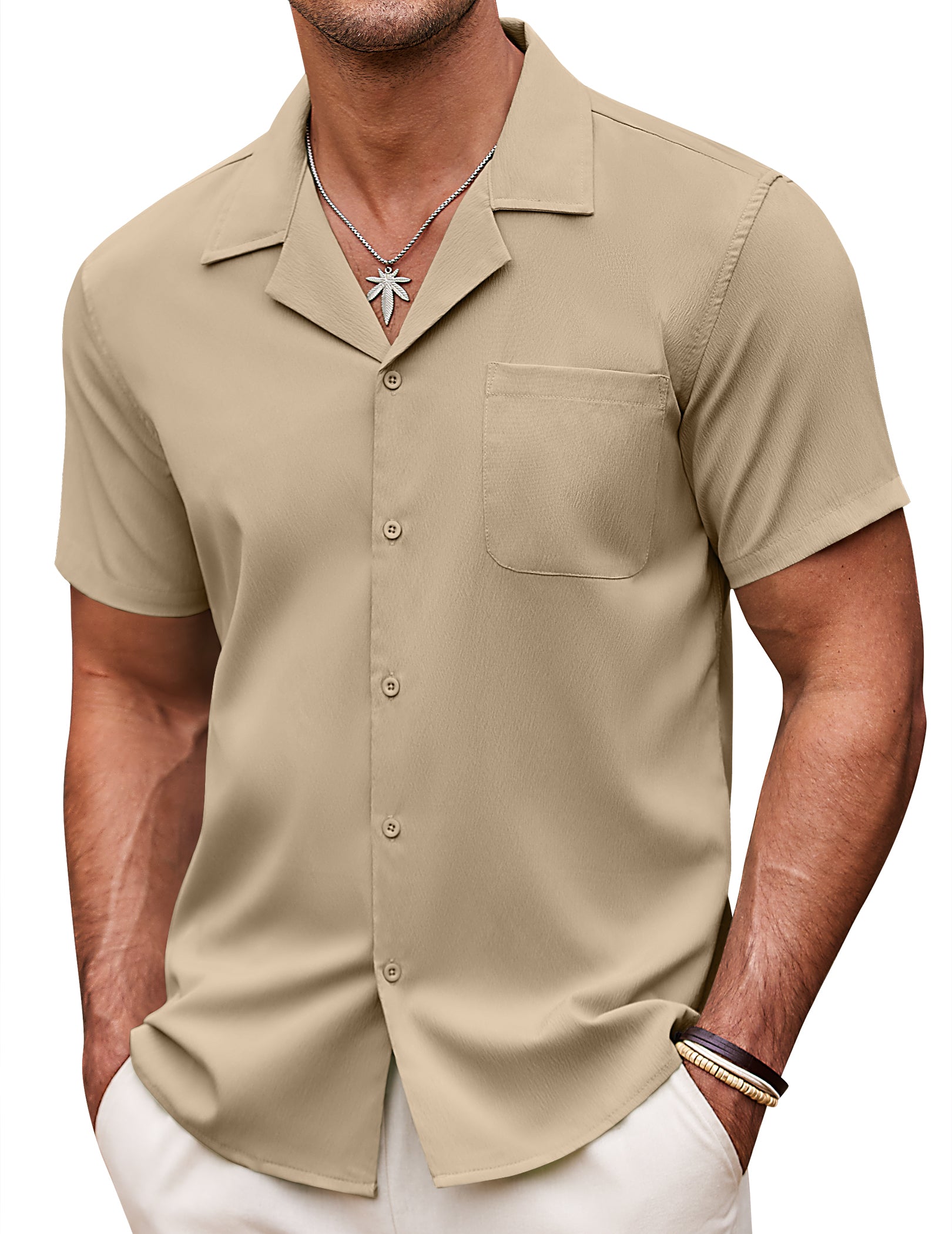 COOFANDY Men's Casual Button Down Shirts Short Sleeve Summer Beach Shirt Fashion Textured Shirts with Pocket