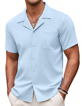 COOFANDY Men's Casual Button Down Shirts Short Sleeve Summer Beach Shirt Fashion Textured Shirts with Pocket