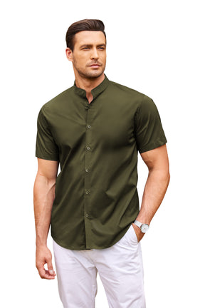 COOFANDY Muscle Fit Dress Shirts for Men Banded Collar Casual Button Down Shirts