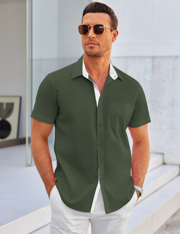 COOFANDY Men's Dress Shirt Wrinkle Free Regular Fit Stretch Short Sleeve Button Down Shirts