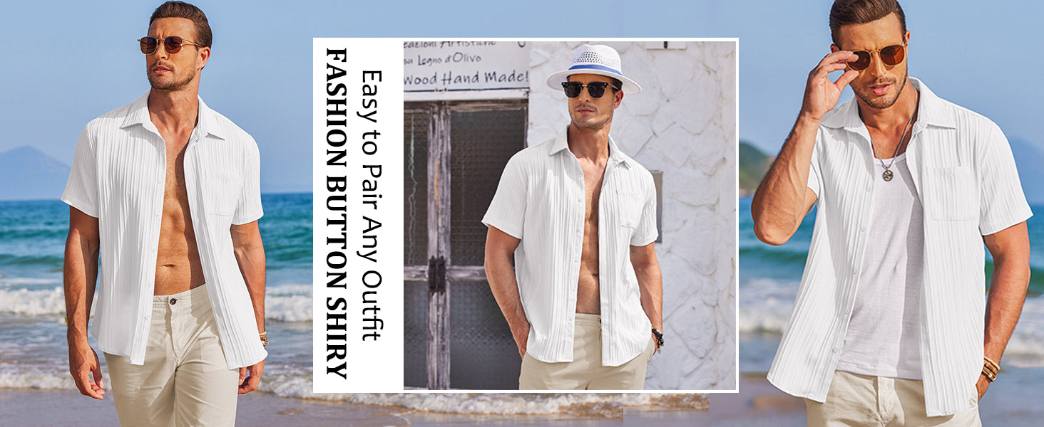 COOFANDY Mens Casual Shirts Short Sleeve Button Down Shirts Fashion Textured Summer Beach Shirt S-XXL