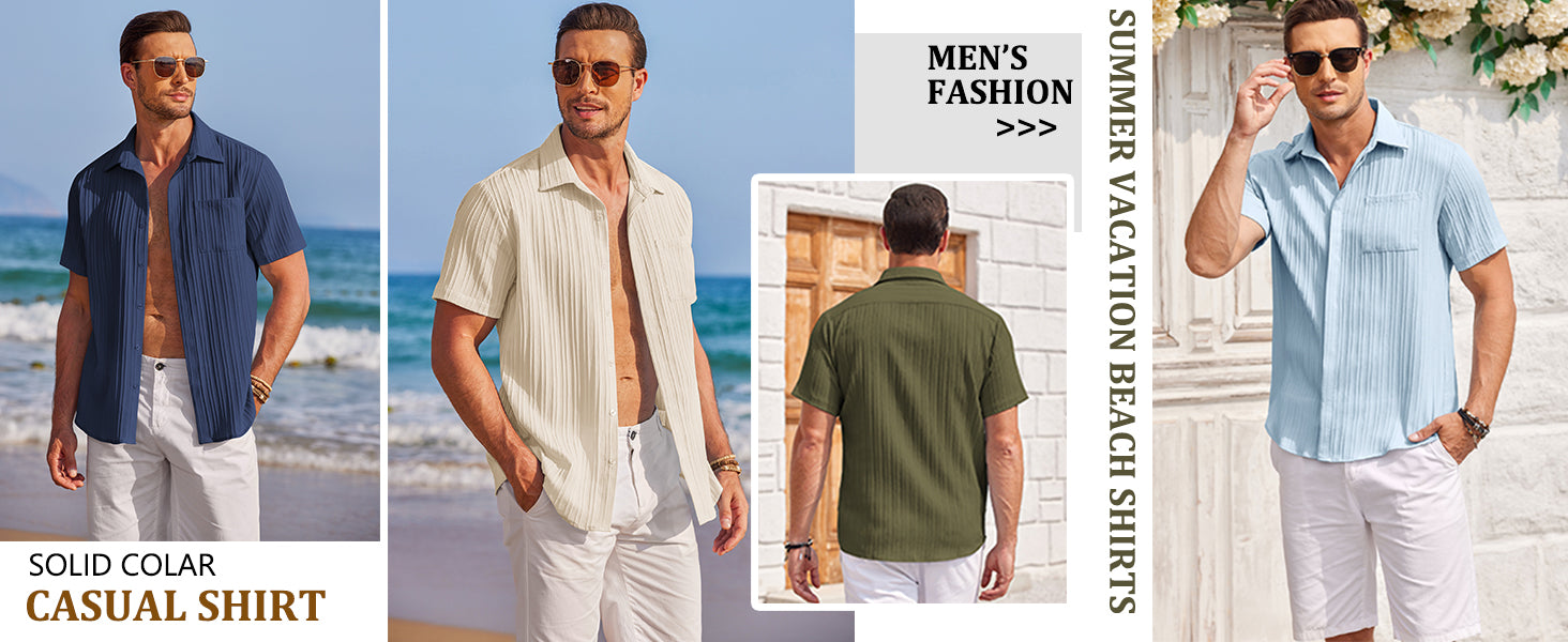 COOFANDY Mens Casual Shirts Short Sleeve Button Down Shirts Fashion Textured Summer Beach Shirt S-XXL