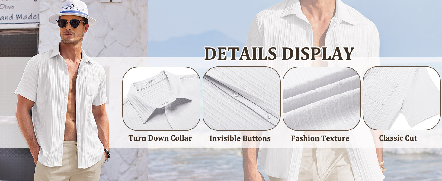 COOFANDY Mens Casual Shirts Short Sleeve Button Down Shirts Fashion Textured Summer Beach Shirt S-XXL
