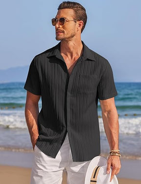 COOFANDY Mens Casual Shirts Short Sleeve Button Down Shirts Fashion Textured Summer Beach Shirt S-XXL