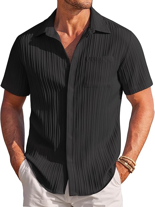 COOFANDY Mens Casual Shirts Short Sleeve Button Down Shirts Fashion Textured Summer Beach Shirt S-XXL
