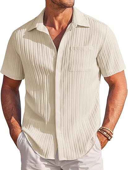 COOFANDY Mens Casual Shirts Short Sleeve Button Down Shirts Fashion Textured Summer Beach Shirt S-XXL