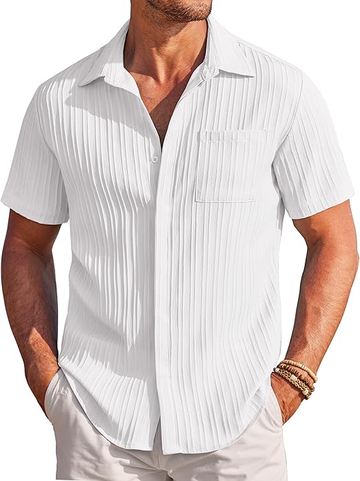 COOFANDY Mens Casual Shirts Short Sleeve Button Down Shirts Fashion Textured Summer Beach Shirt S-XXL