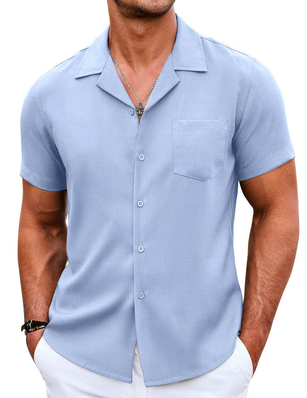 COOFANDY Men's Casual Button Down Short Sleeve Linen Beach Shirts with Pocket