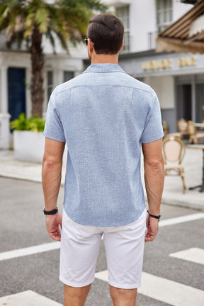 COOFANDY Men's Casual Button Down Short Sleeve Linen Beach Shirts with Pocket