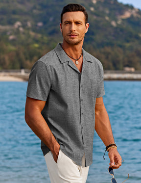 COOFANDY Men's Casual Button Down Short Sleeve Linen Beach Shirts with Pocket