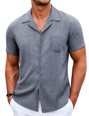 COOFANDY Men's Casual Button Down Short Sleeve Linen Beach Shirts with Pocket