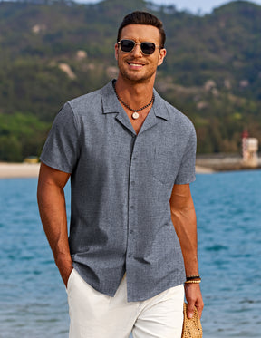 COOFANDY Men's Casual Button Down Short Sleeve Linen Beach Shirts with Pocket