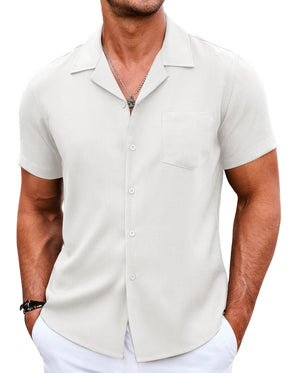 COOFANDY Men's Casual Button Down Short Sleeve Linen Beach Shirts with Pocket