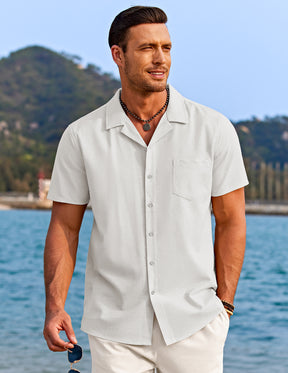 COOFANDY Men's Casual Button Down Short Sleeve Linen Beach Shirts with Pocket
