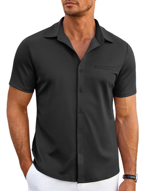 COOFANDY Men Button Up Short Sleeve Muscle Fit Stretch Dress Shirt Summer Casual Stylish Wrinkle Free Camp Tops Grey