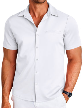 COOFANDY Men Button Up Short Sleeve Muscle Fit Stretch Dress Shirt Summer Casual Stylish Wrinkle Free Camp Tops Grey
