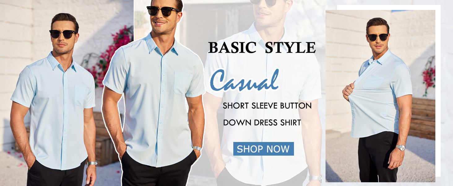COOFANDY Mens Casual Dress Shirt Short Sleeve Wrinkle Free Dress Shirt Business Casual Shirts S-XXXL