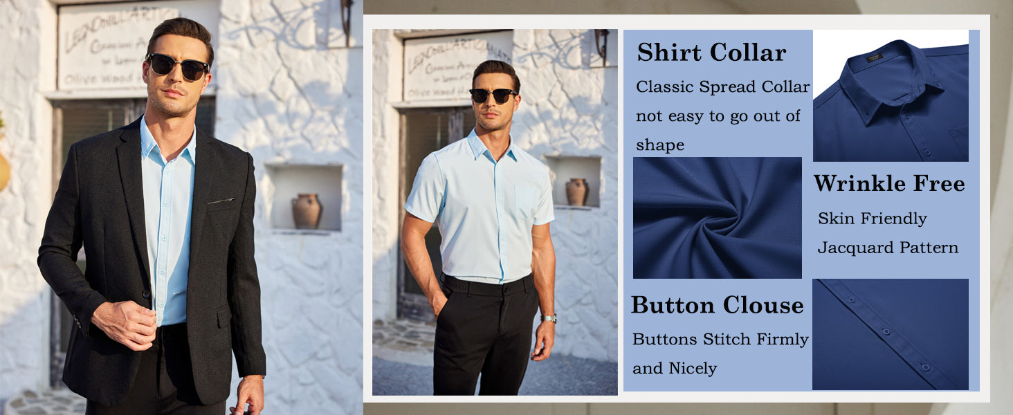 COOFANDY Mens Casual Dress Shirt Short Sleeve Wrinkle Free Dress Shirt Business Casual Shirts S-XXXL