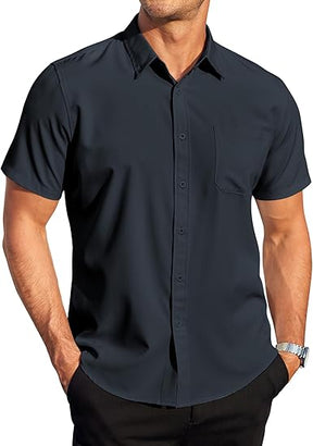 COOFANDY Mens Casual Dress Shirt Short Sleeve Wrinkle Free Dress Shirt Business Casual Shirts S-XXXL