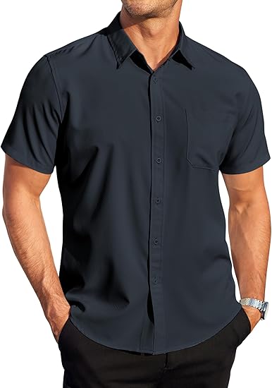 COOFANDY Mens Casual Dress Shirt Short Sleeve Wrinkle Free Dress Shirt Business Casual Shirts S-XXXL
