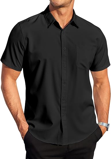 COOFANDY Mens Casual Dress Shirt Short Sleeve Wrinkle Free Dress Shirt Business Casual Shirts S-XXXL