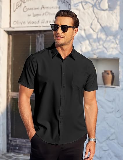 COOFANDY Mens Casual Dress Shirt Short Sleeve Wrinkle Free Dress Shirt Business Casual Shirts S-XXXL