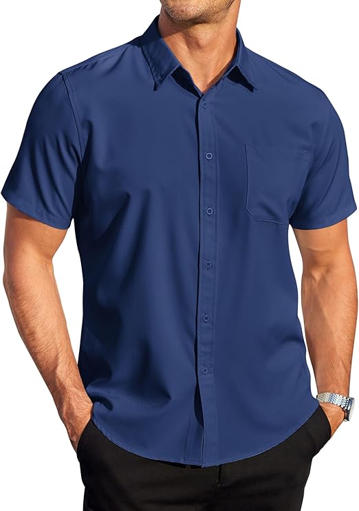 COOFANDY Mens Casual Dress Shirt Short Sleeve Wrinkle Free Dress Shirt Business Casual Shirts S-XXXL