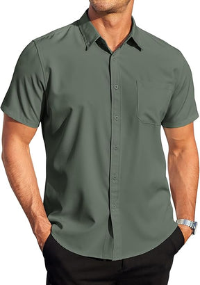 COOFANDY Mens Casual Dress Shirt Short Sleeve Wrinkle Free Dress Shirt Business Casual Shirts S-XXXL