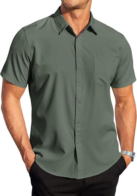 COOFANDY Mens Casual Dress Shirt Short Sleeve Wrinkle Free Dress Shirt Business Casual Shirts S-XXXL