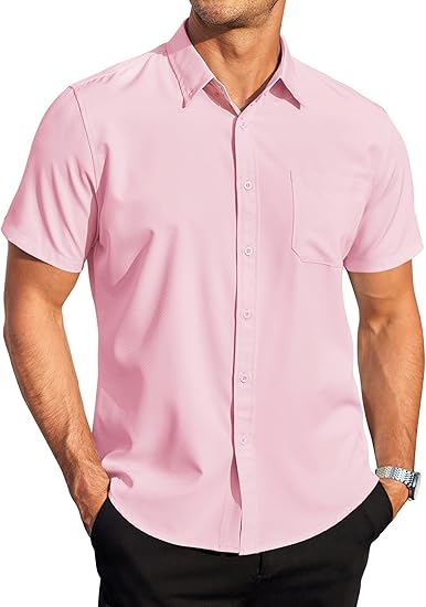 COOFANDY Mens Casual Dress Shirt Short Sleeve Wrinkle Free Dress Shirt Business Casual Shirts S-XXXL