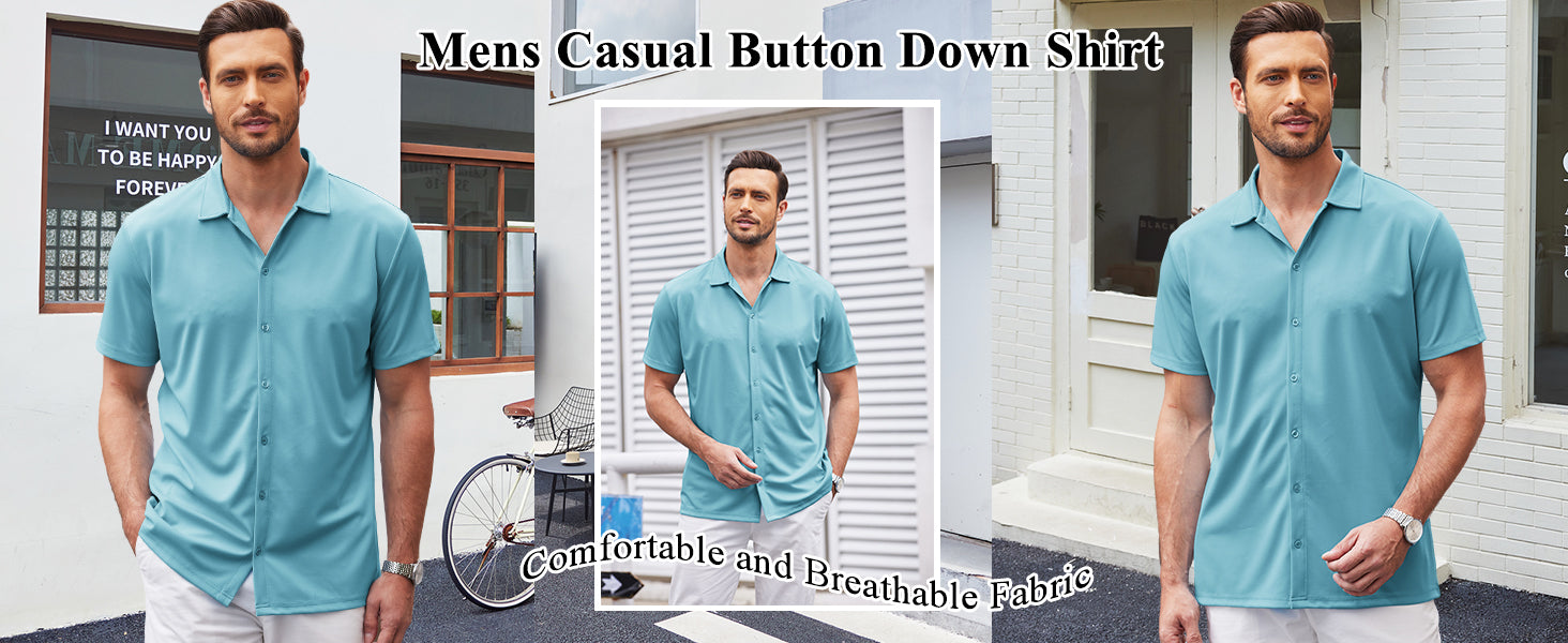 COOFANDY Mens Casual Wrinkle Free Shirts Short Sleeve Button Down Summer Stretch Dress Shirt S-XXL