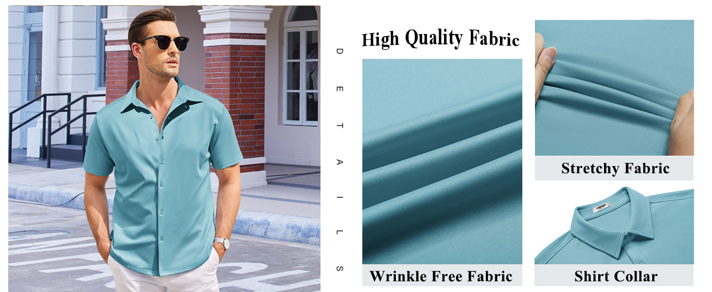 COOFANDY Mens Casual Wrinkle Free Shirts Short Sleeve Button Down Summer Stretch Dress Shirt S-XXL