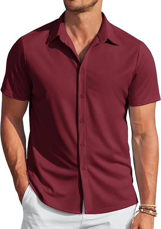 COOFANDY Mens Casual Wrinkle Free Shirts Short Sleeve Button Down Summer Stretch Dress Shirt S-XXL
