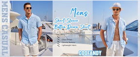 COOFANDY Mens Casual Cotton Linen Shirt Short Sleeve Button Up Shirts Summer Beach Top S-XXXL