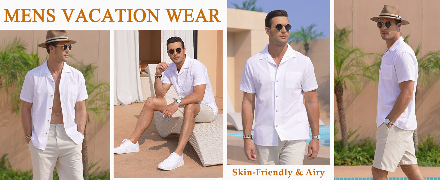 COOFANDY Mens Casual Cotton Linen Shirt Short Sleeve Button Up Shirts Summer Beach Top S-XXXL